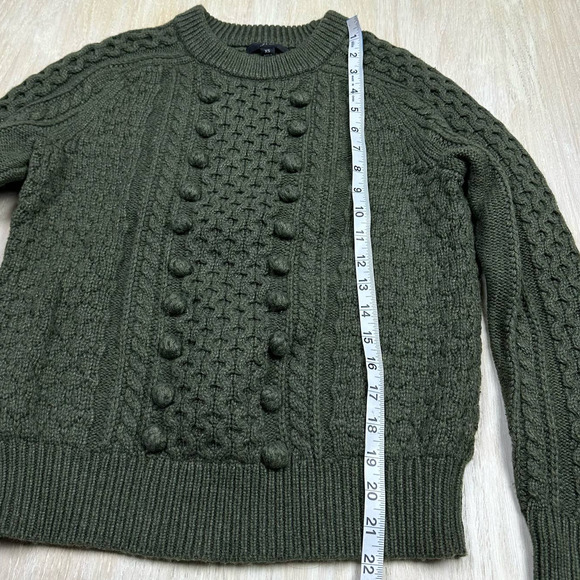 J Crew Olive Green Cozy Fitted Popcorn Wool Cable Knit Pullover Sweater XS - Picture 13 of 15